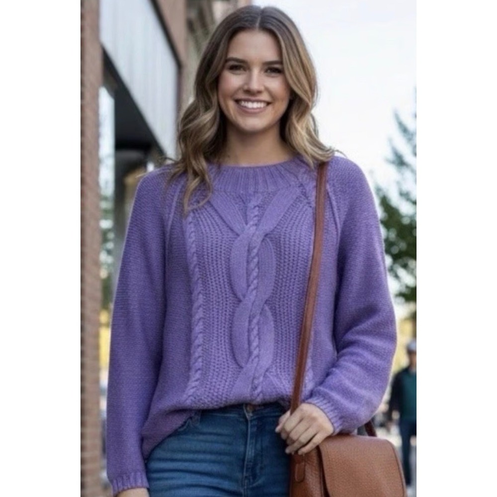 J.Jill Purple Lavender Cable Knit Sweater Size Small‎ Fishermancore Cozy Cotton